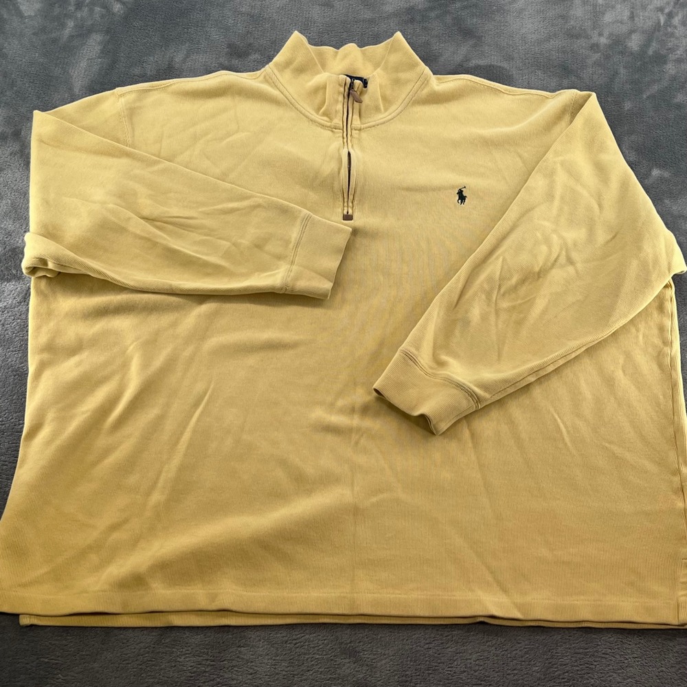 Polo Ralph Lauren Mens 3XB Yellow 100% Cotton Ribbed 1/4 Zip Pullover Sweater
